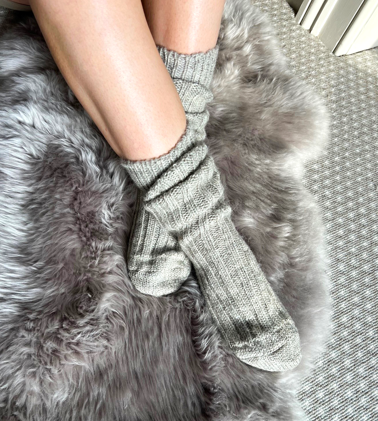 Cosy Knitted Pure New Wool Socks - Grey