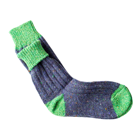 Cosy Pure New Wool Fleck Socks - Blue & Green