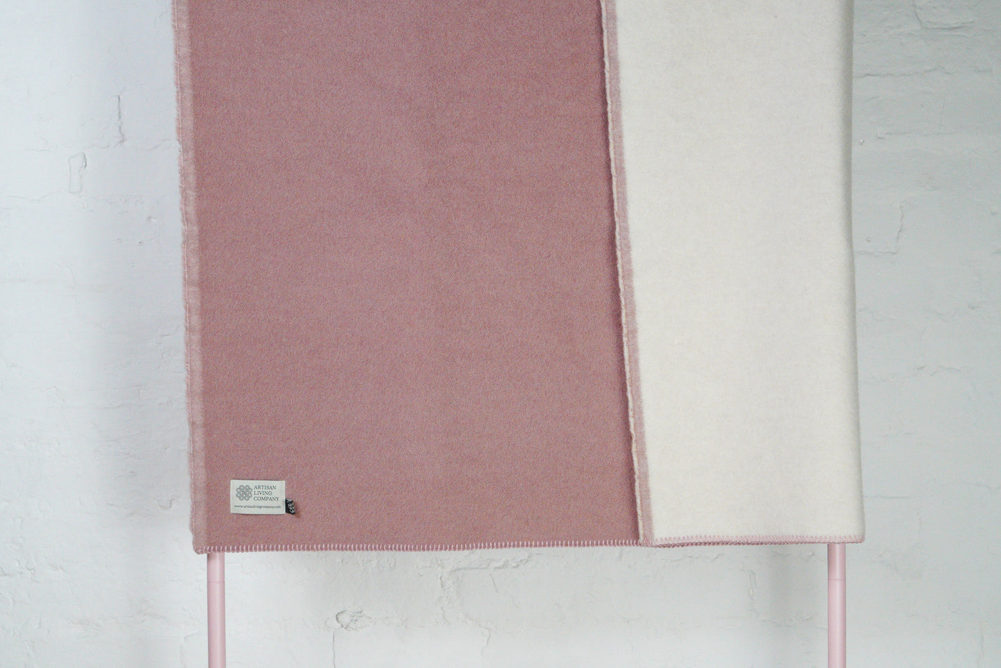 Extra Large Plain Reversible Pure New Wool Throw - Dusky Pink & Cream