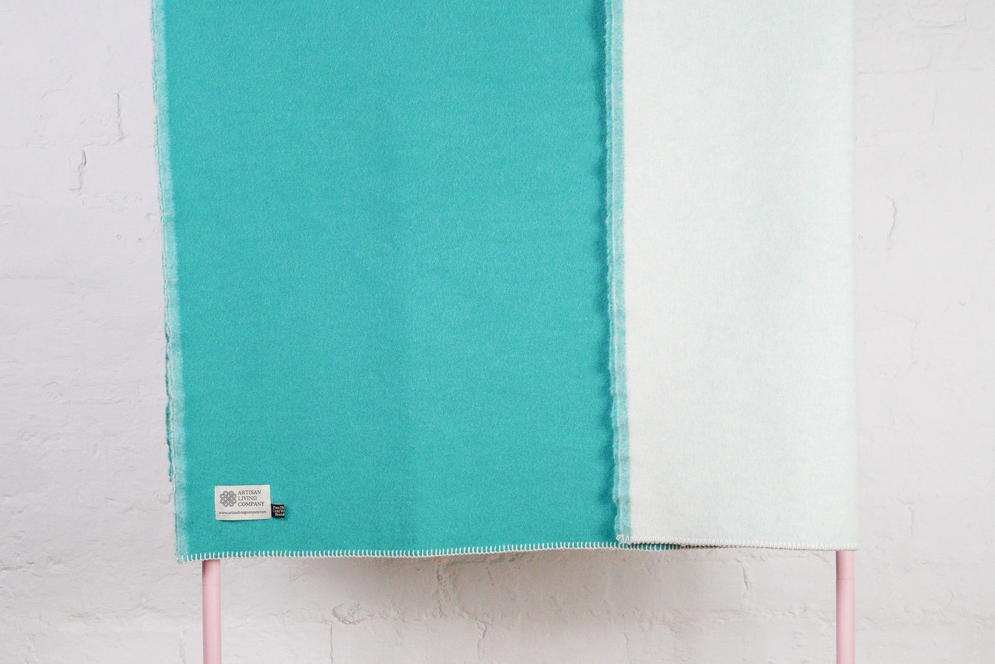 Extra Large Plain Reversible Pure New Wool Throw - Turquoise & Cream