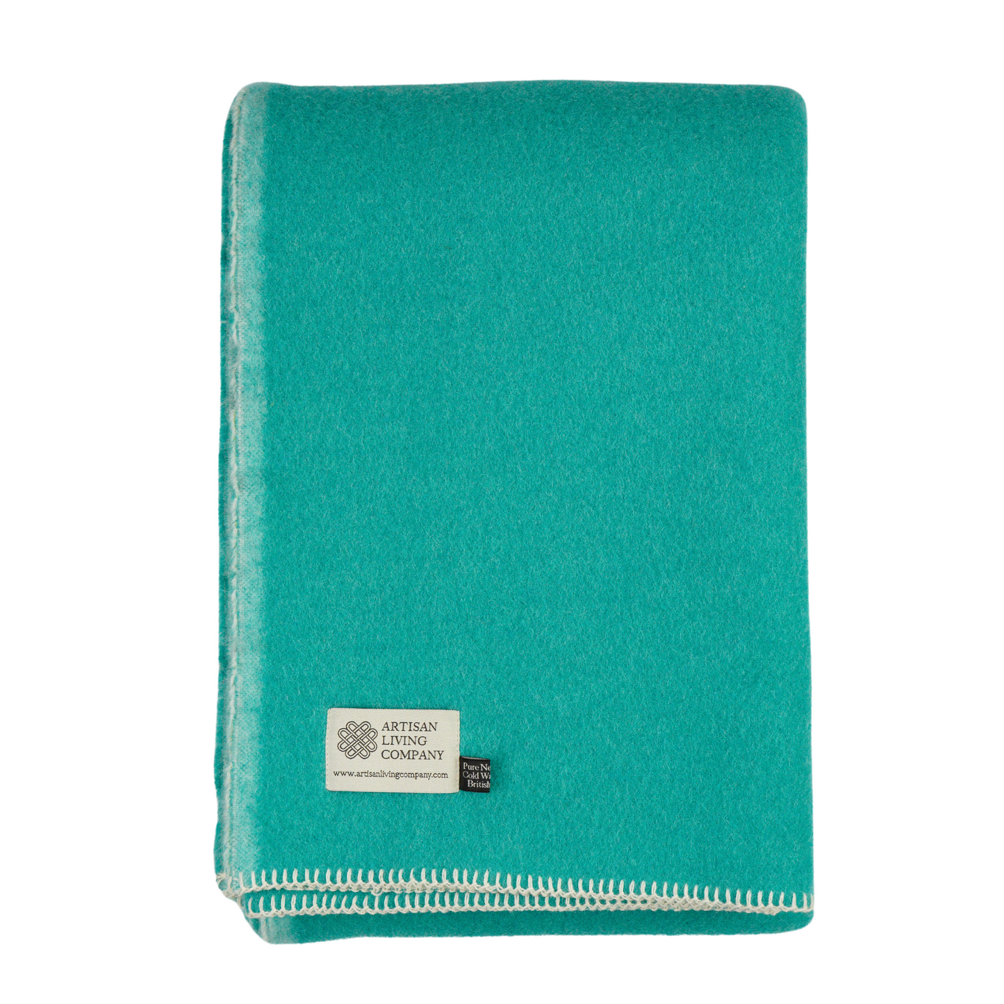 Extra Large Plain Reversible Pure New Wool Throw - Turquoise & Cream