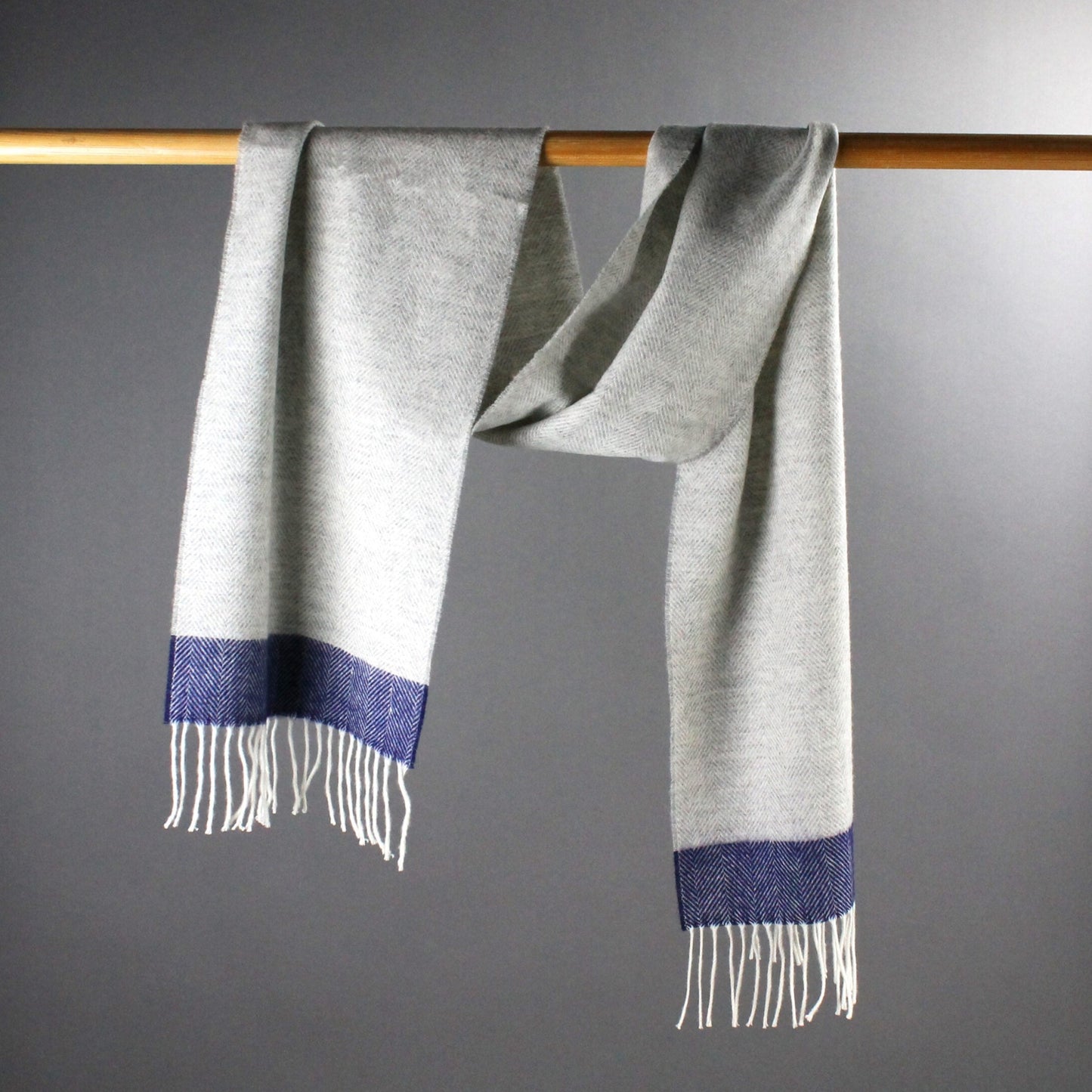 Lambswool Herringbone Scarf - Grey & Navy