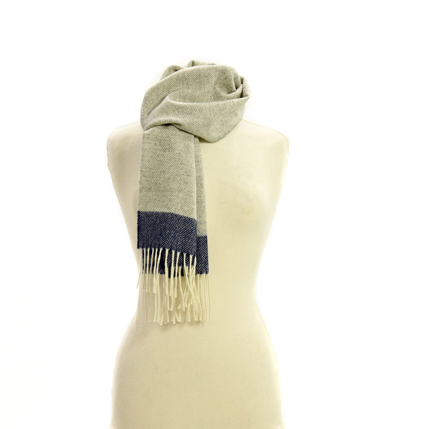 Lambswool Herringbone Scarf - Grey & Navy