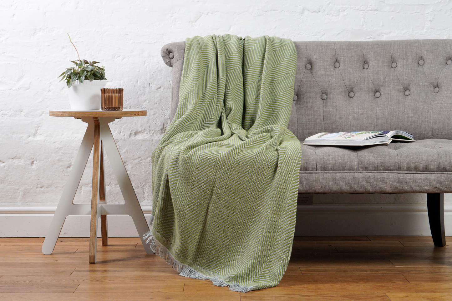 Herringbone Cotton Throw – Green