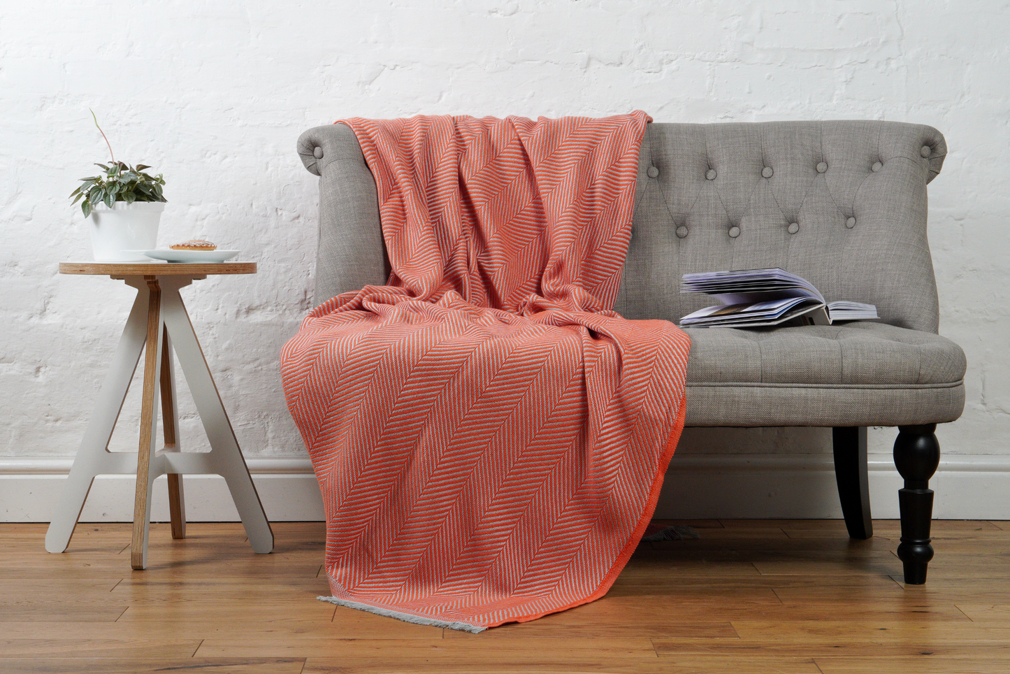 Herringbone Cotton Throw – Orange