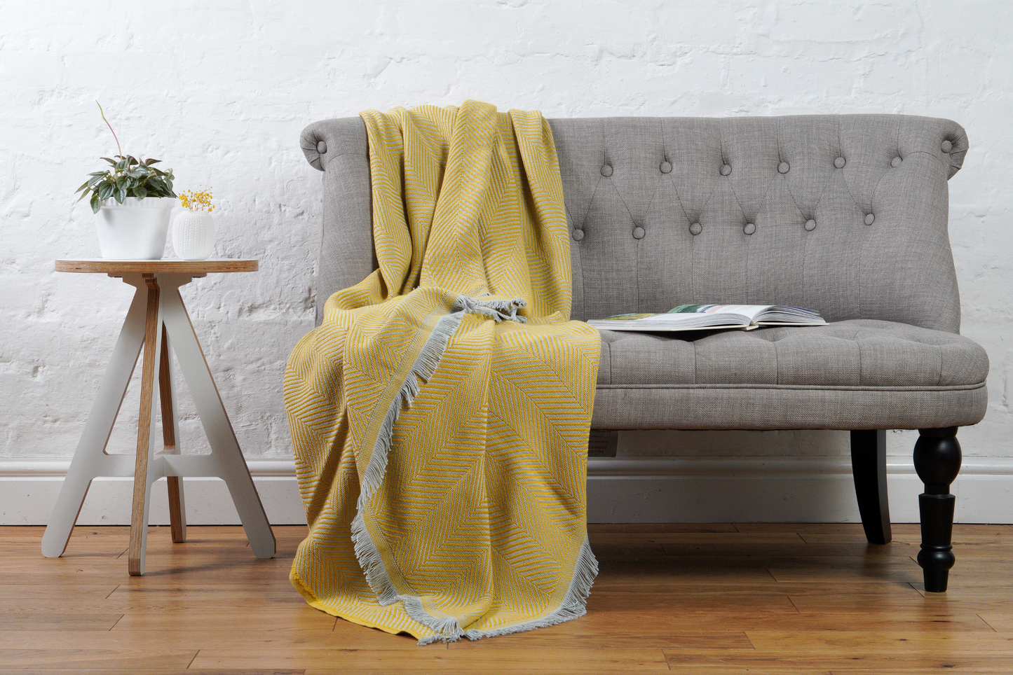 Herringbone Cotton Throw – Yellow