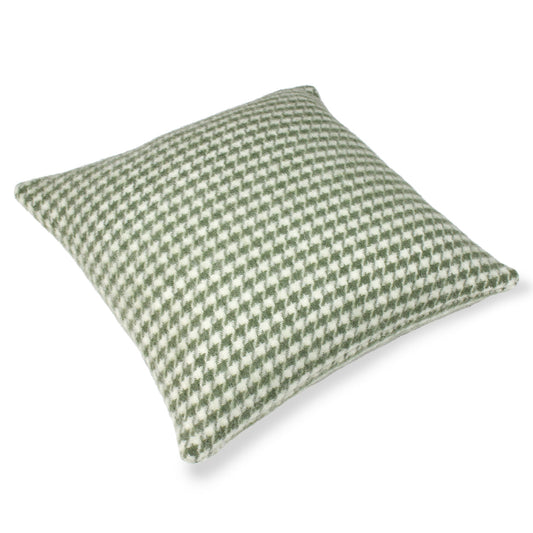 Houndstooth Pure New Wool Cushion - Olive