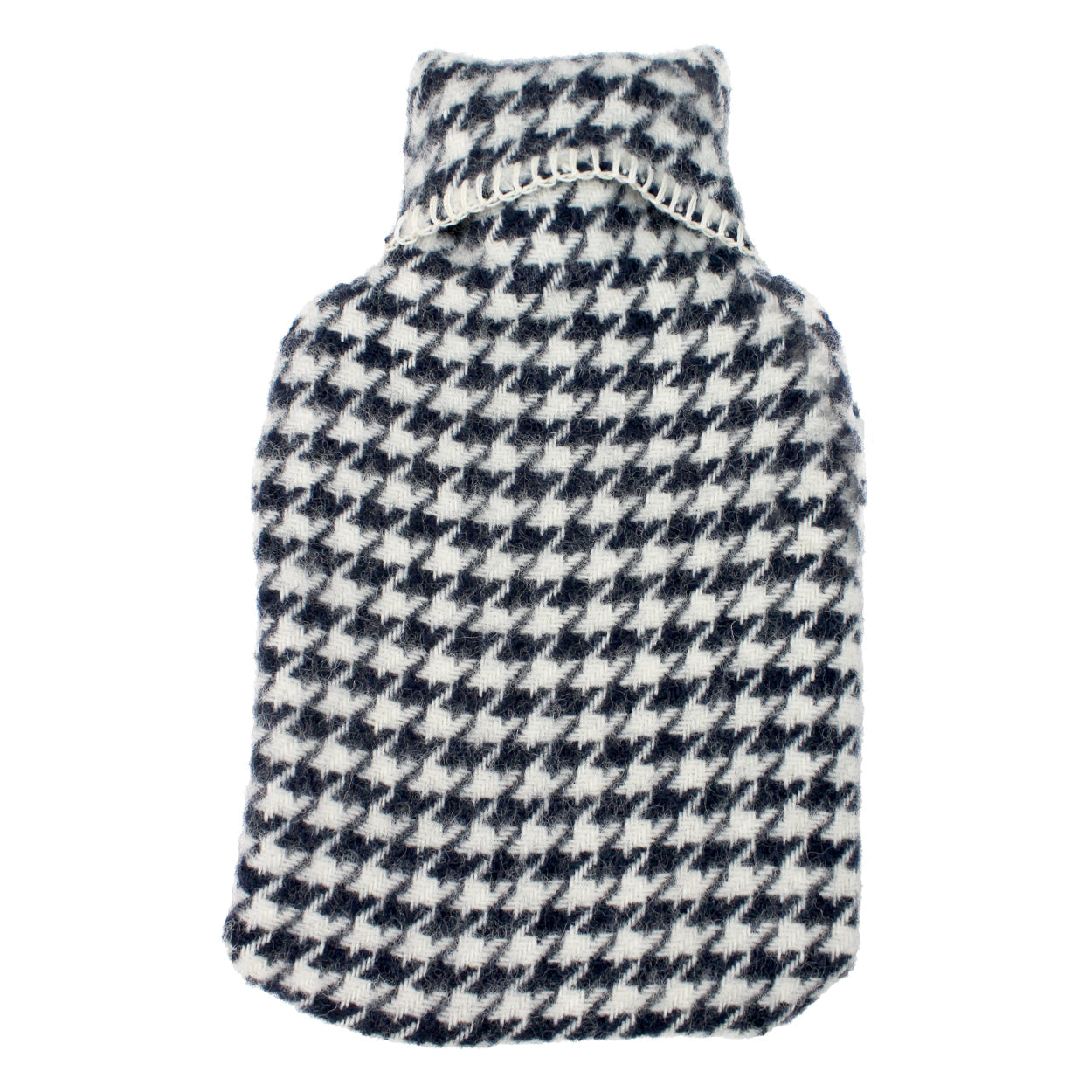 Houndstooth Pure New Wool Hot Water Bottle - Navy