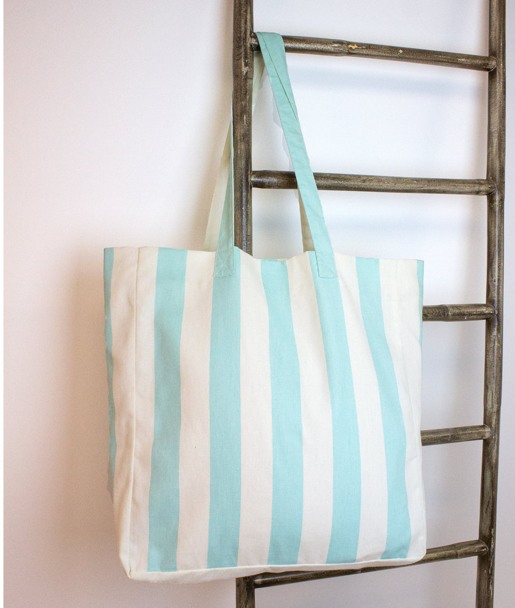 Striped Cotton Shopper Bag - Light Blue