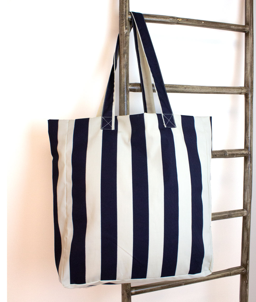 Striped Cotton Shopper Bag - Navy