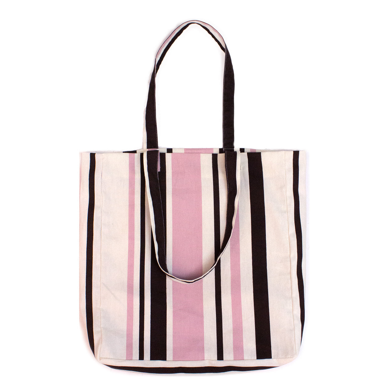 Striped Cotton Shopper Bag - Pink & Chocolate