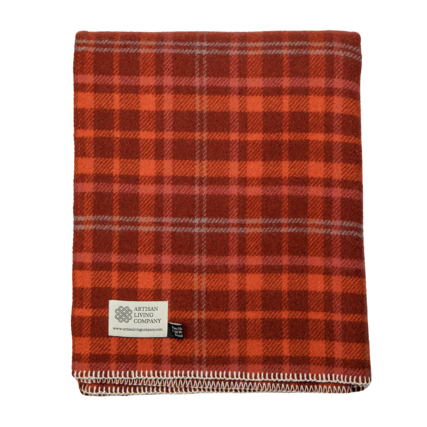 Check Pure New Wool Throw – Orange & Rust