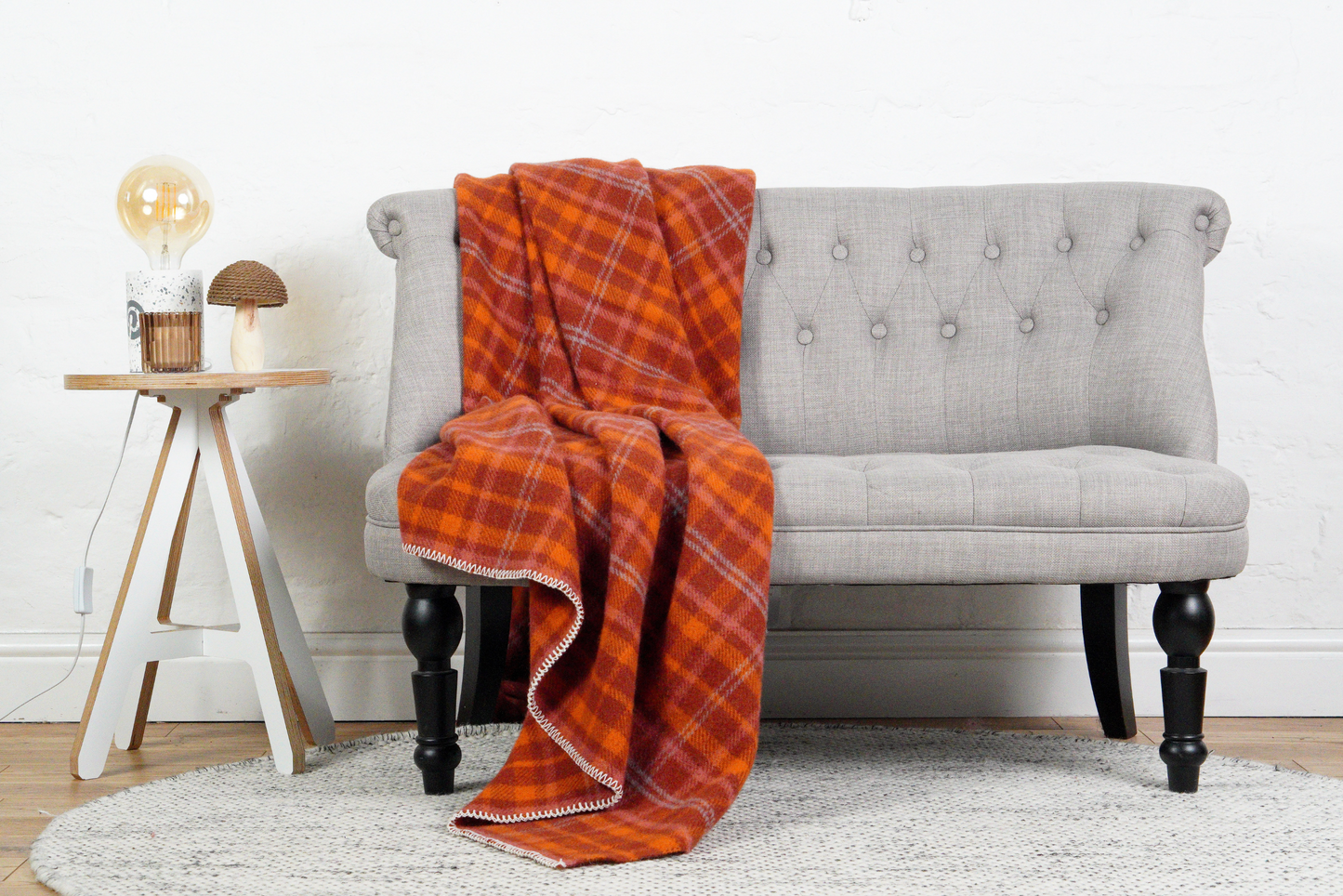 Check Pure New Wool Throw – Orange & Rust