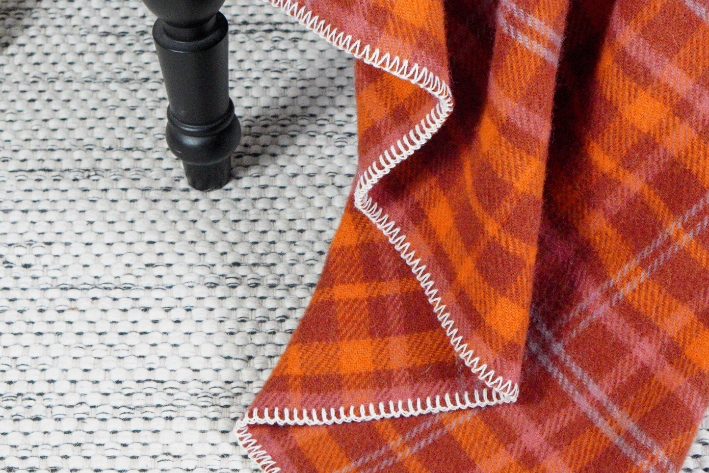 Check Pure New Wool Throw – Orange & Rust