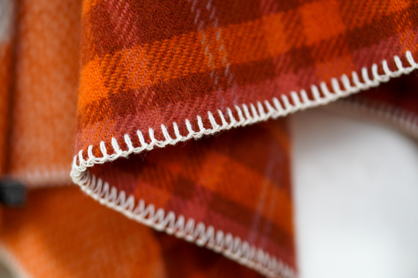 Check Pure New Wool Throw – Orange & Rust