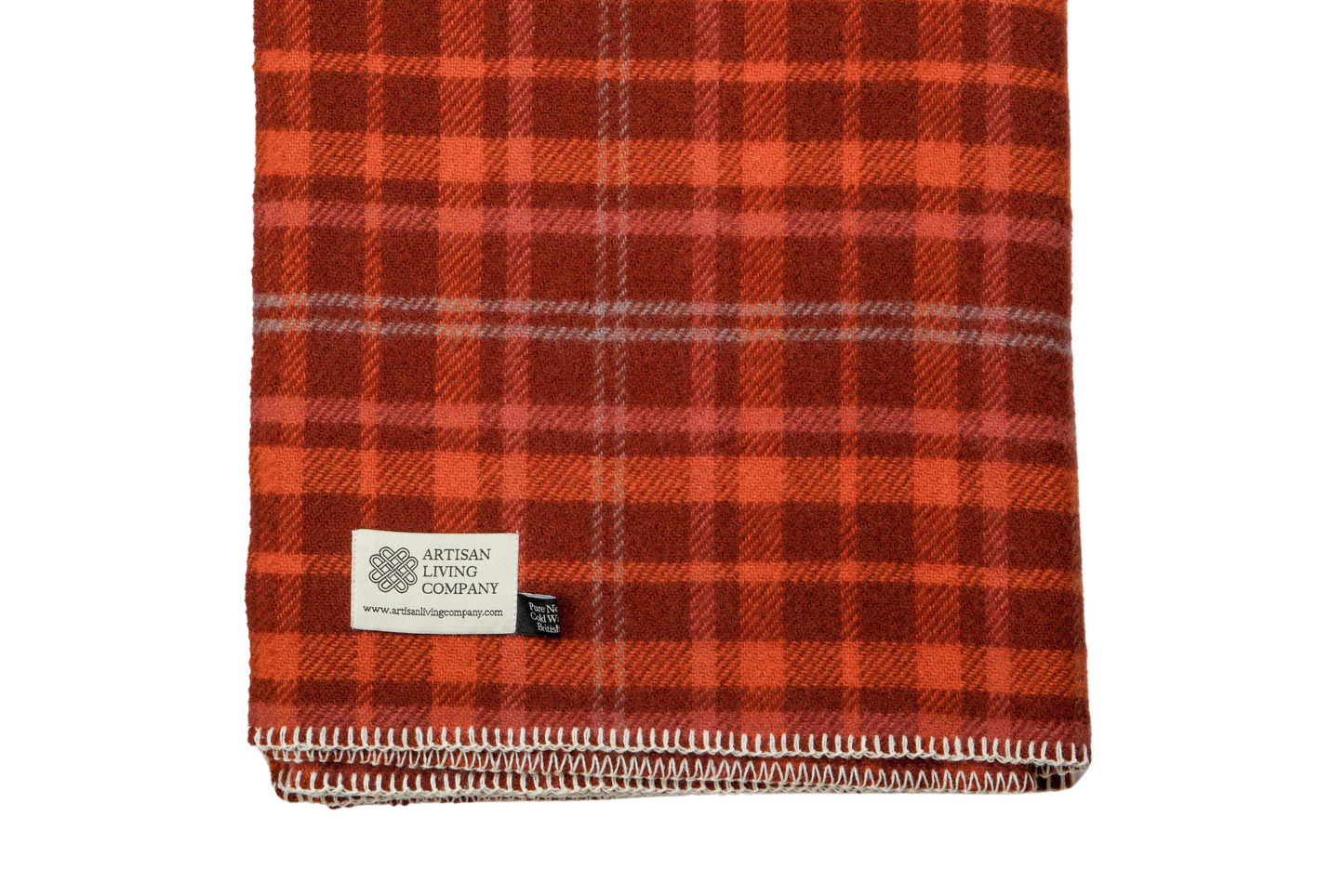 Check Pure New Wool Throw – Orange & Rust