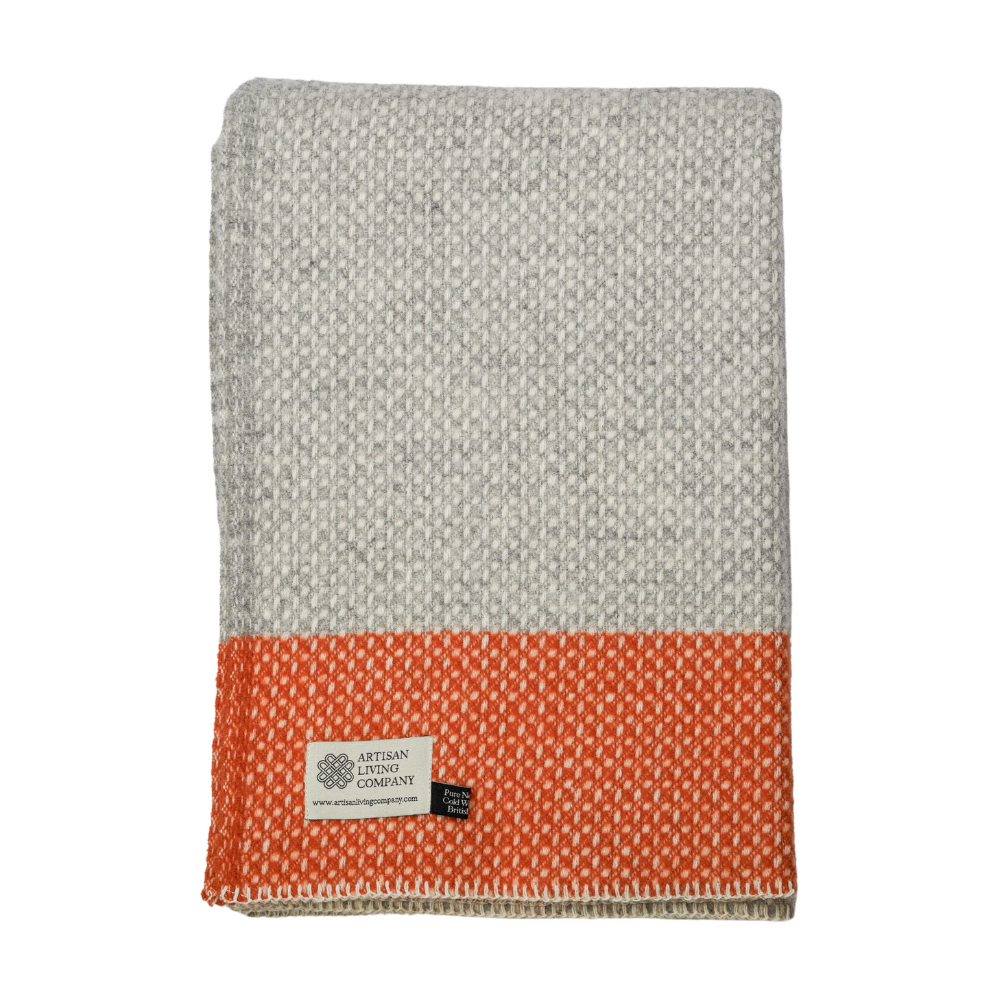 Crossweave Panel Pure New Wool Throw – Silver Grey & Orange