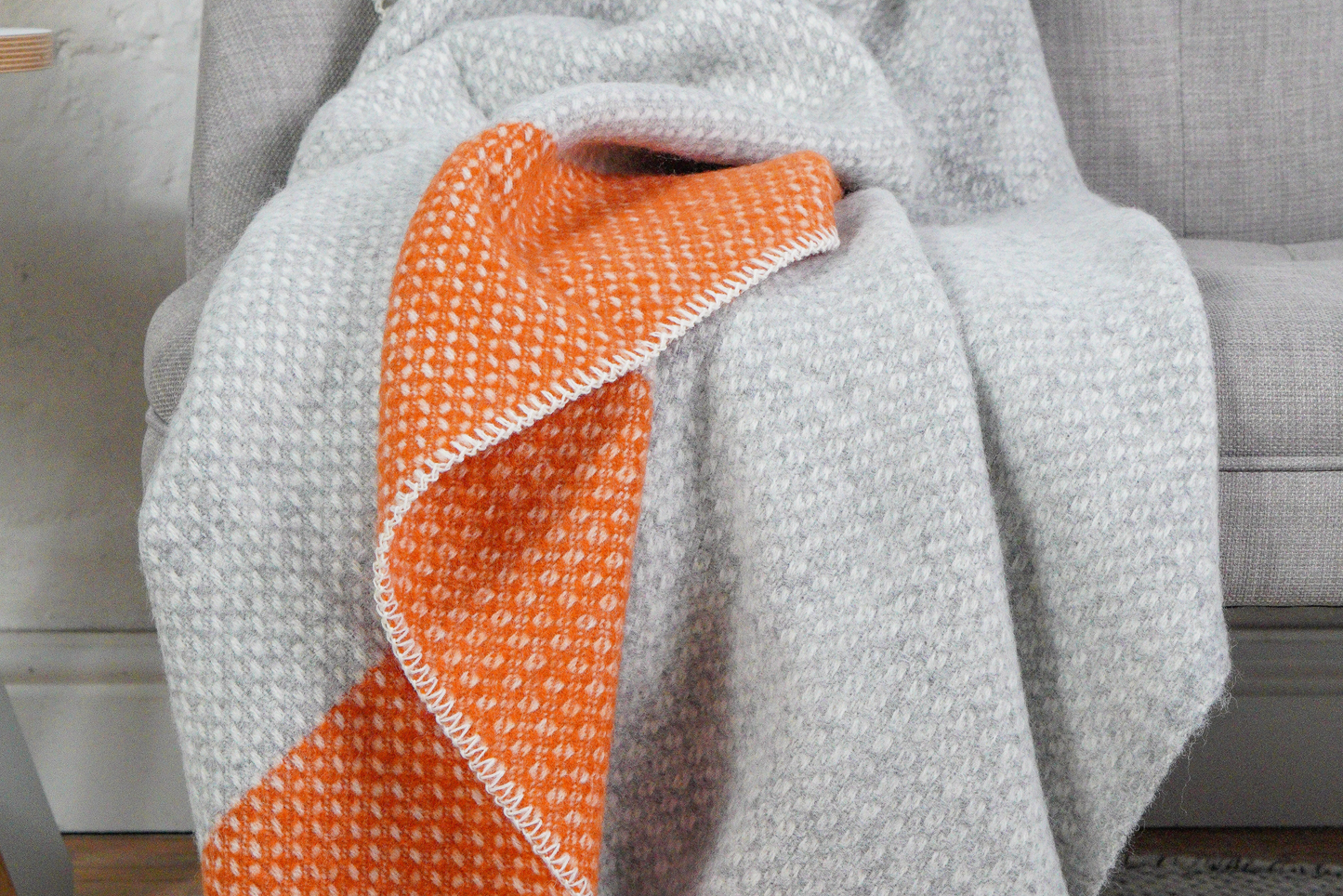 Crossweave Panel Pure New Wool Throw – Silver Grey & Orange