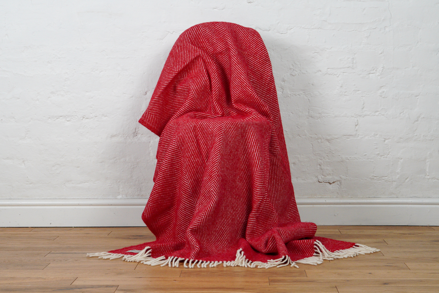 Wide Fishbone Pure New Wool Throw - Red