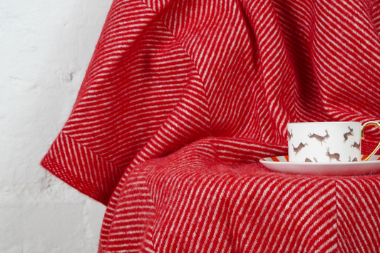 Wide Fishbone Pure New Wool Throw - Red