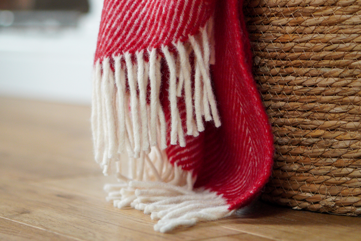 Wide Fishbone Pure New Wool Throw - Red