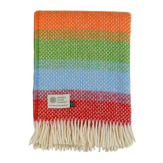 Wide Rainbow Stripe & Grey Pure New Wool Throw