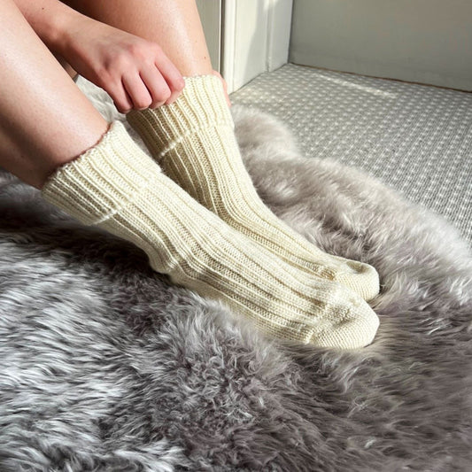 Cosy Knitted Pure New Wool Socks - Cream